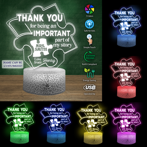 Personalised 3D Led Light - Teacher - To My Teacher - Thank You For Being An Important Part Of My Story - Ukglca31003
