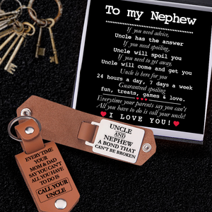Message Leather Keychain - Family - To My Nephew - Guaranteed Spoiling Fun, Treats, Games & Love - Ukgkeq27004