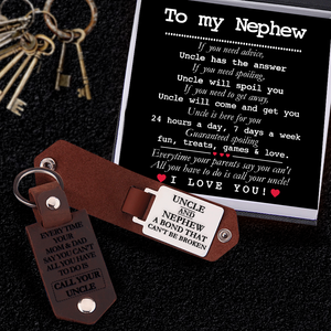 Message Leather Keychain - Family - To My Nephew - Guaranteed Spoiling Fun, Treats, Games & Love - Ukgkeq27004