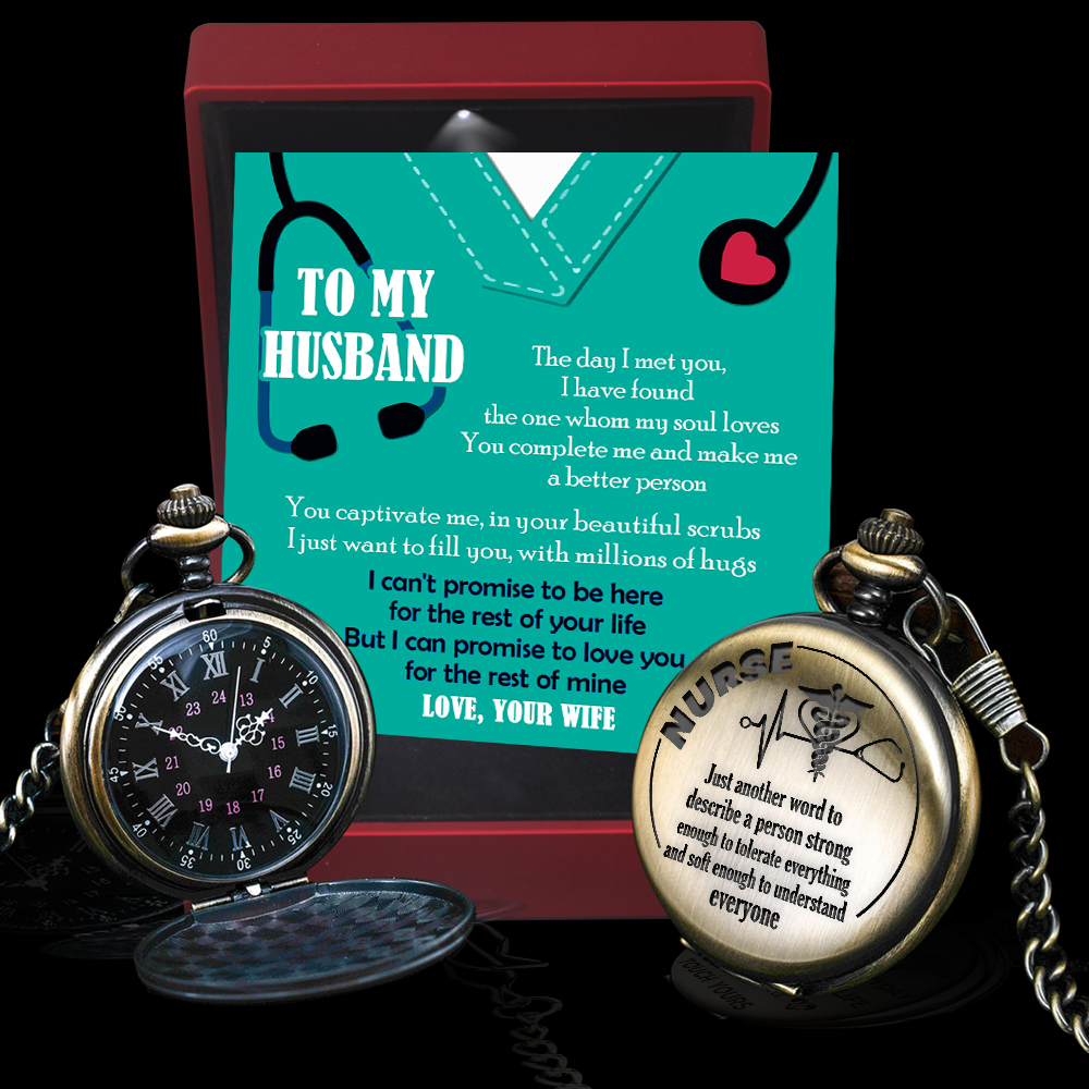 Engraved pocket store watch for husband