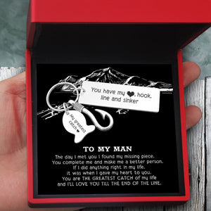 Personalised Fishing Hook Keychain - To My Man - You Have My Heart, Hook, Line And Sinker - Ukgku26001 - Love My Soulmate