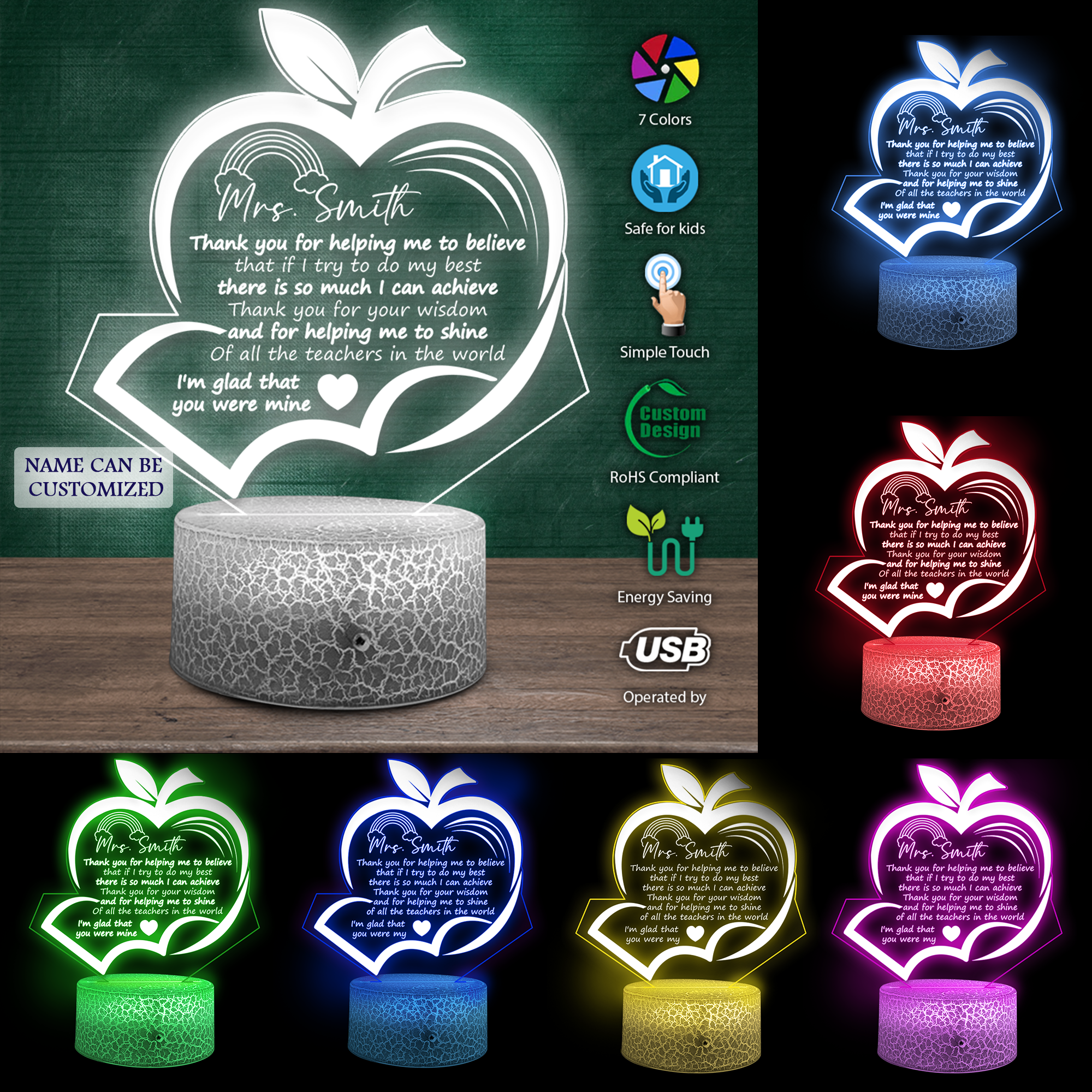 Personalised 3D Led Light - Teacher - To My Teacher - I'm Glad That You Were Mine - Ukglca31002