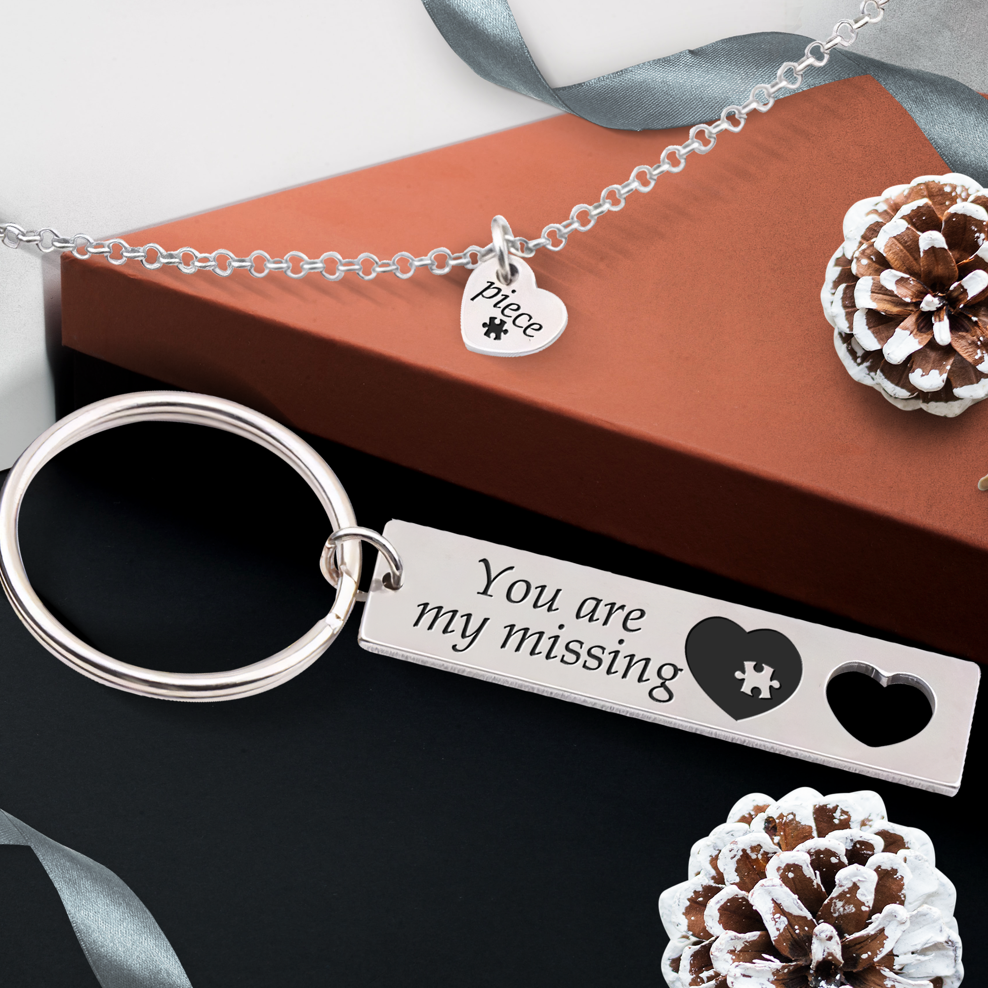 Heart Necklace & Keychain Gift Set - Family - To My Man - You Are My Missing - Ukgnc26007