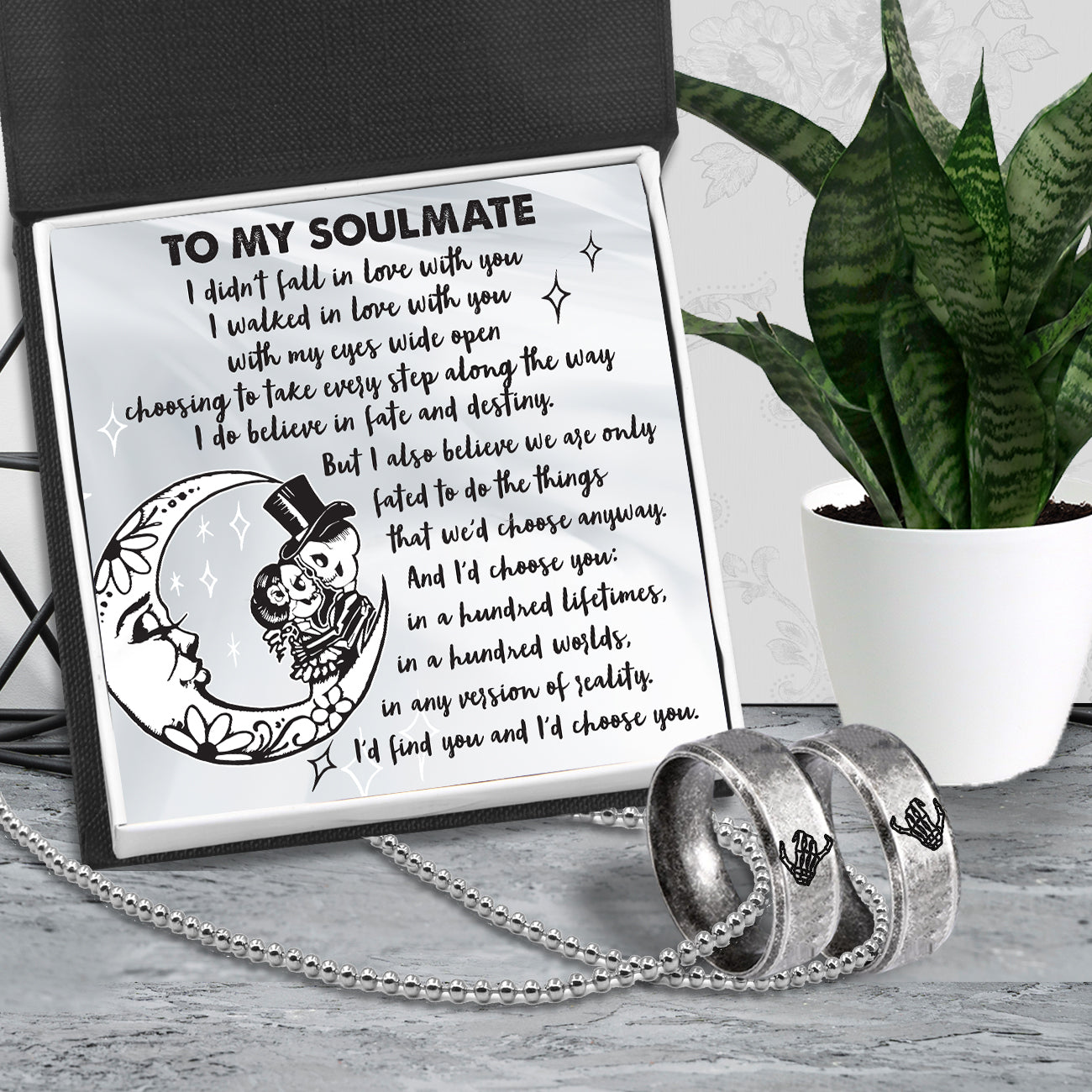 Skeleton Couple Ring Necklaces - Skull & Tattoo - To My Soulmate - I'd Choose You - Ukgndx26005