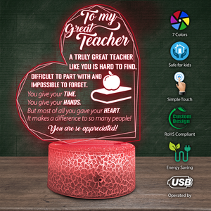 3D Led Light - Teacher - To My Teacher - You Are So Appreciated - Ukglca31001