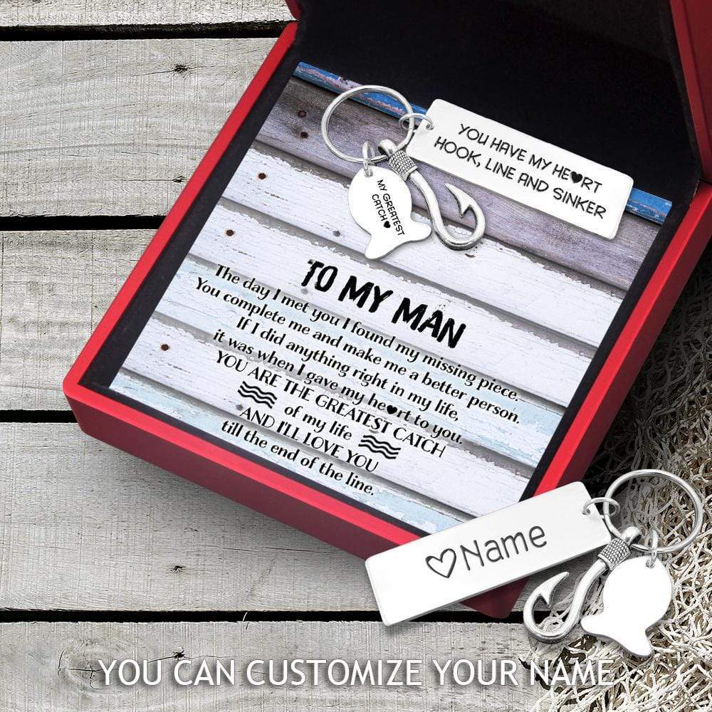 Personalised Fishing Hook Keychain - To My Man - You Have My Heart - U -  Love My Soulmate