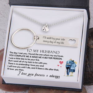 Heart Necklace & Keychain Gift Set - To My Husband, I'll Walk By Your Side Every Day Of My Life - Ukgnc14001 - Love My Soulmate