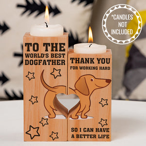 Wooden Heart Candle Holder - Dachshund - To My DogFather - To The World's Best Dogfather - Ukghb18002