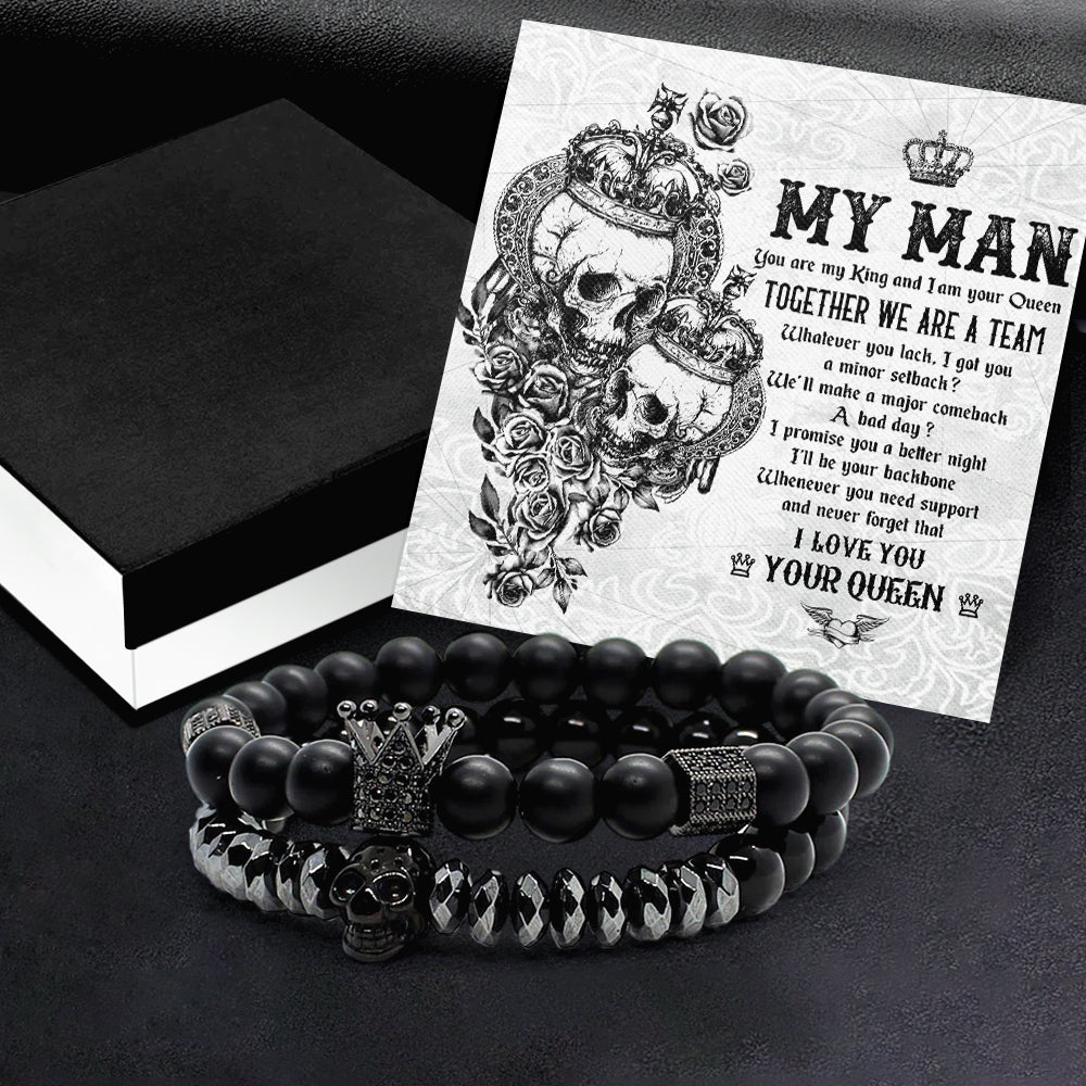 Personalised Couple Crown and Skull Bracelets - To My Man - Together We Are A Team - Ukgbu26001