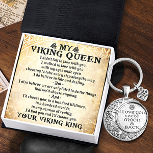 Personalized Vintage Moon Keychain - Viking - To My Queen - A Hundred Lifetimes - Ukgkcb13003