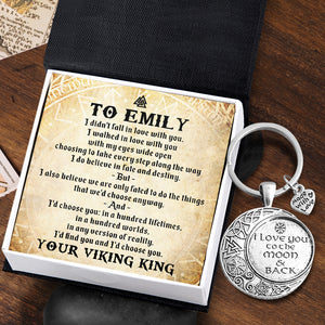 Personalized Vintage Moon Keychain - Viking - To My Queen - A Hundred Lifetimes - Ukgkcb13003