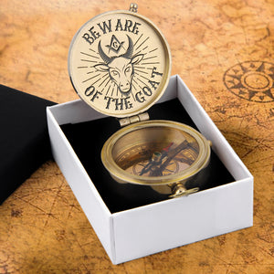 Engraved Compass - Freemason's Gift Idea - Beware Of The Goat - Ukgpb34006