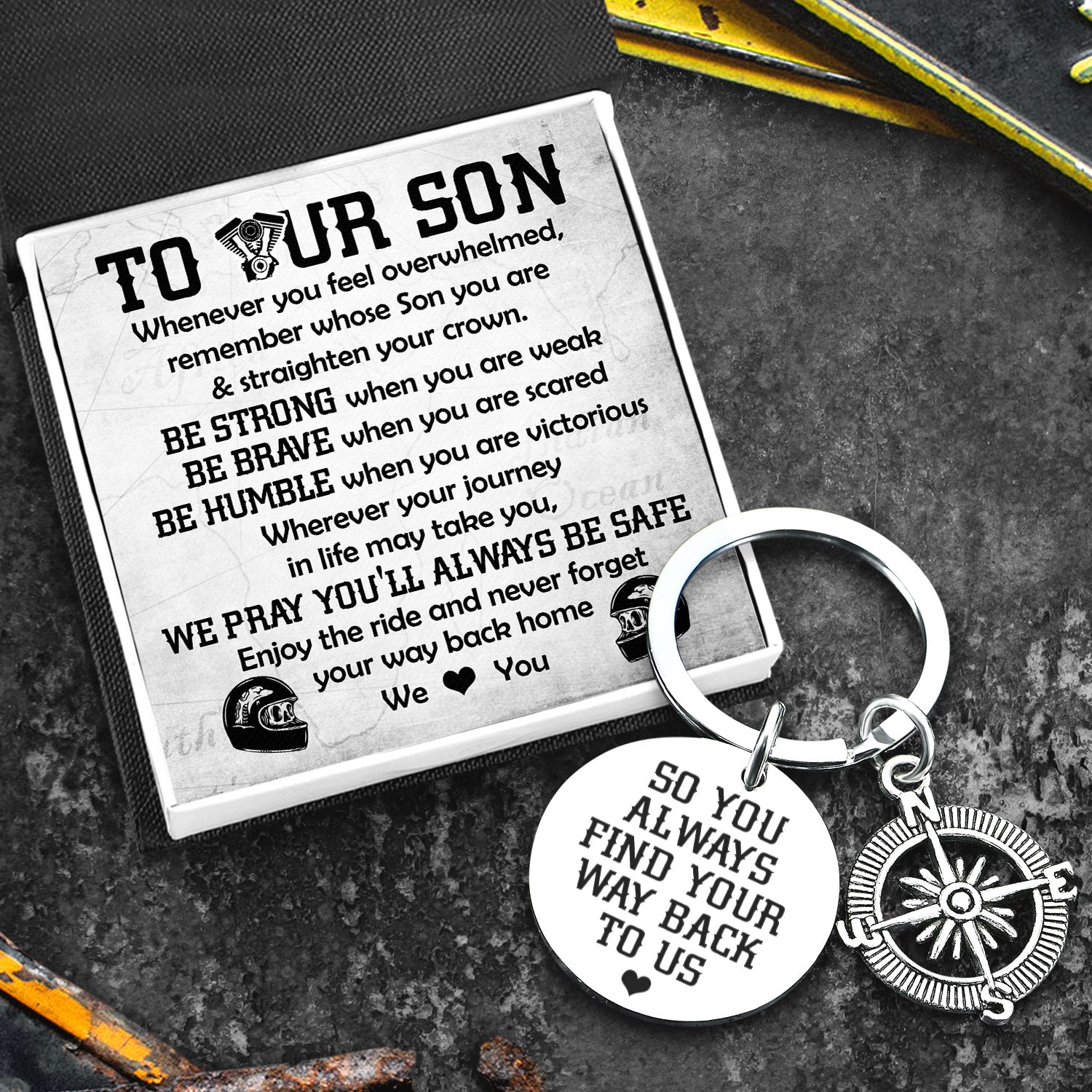 Compass Keychain - Biker - To Our Son - We Love You - Ukgket16002
