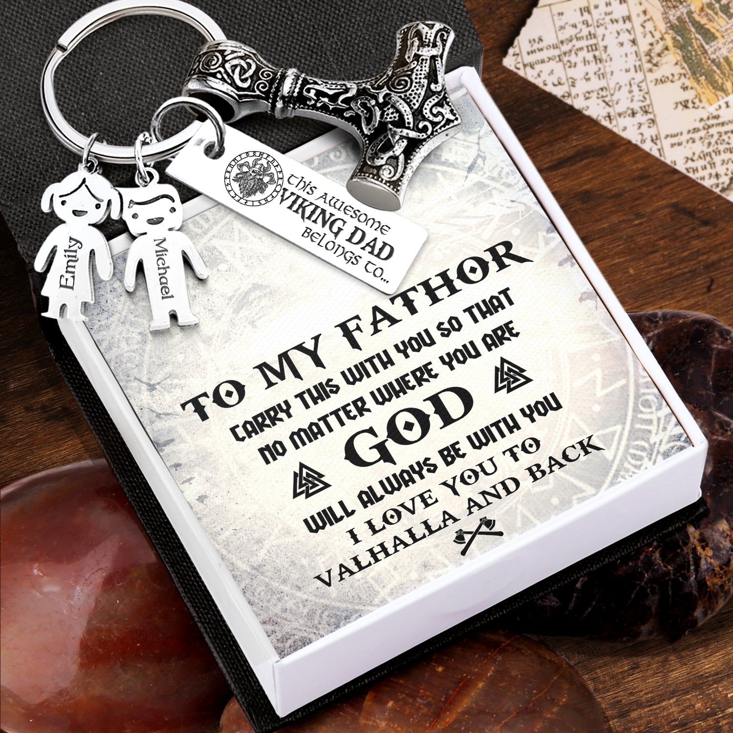 Personalized Kids Names Viking Thor Keychain - Viking - To My Fathor - I Love You To Valhalla & Back - Ukgkbva18002