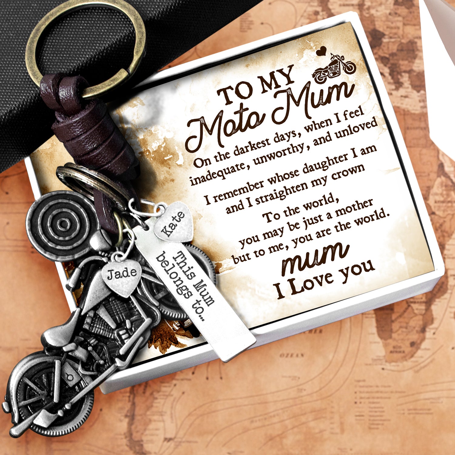 Personalised Motorcycle Keychain - Biker - To My Moto Mum - From Daughter - You Are The World - Ukgkx19002
