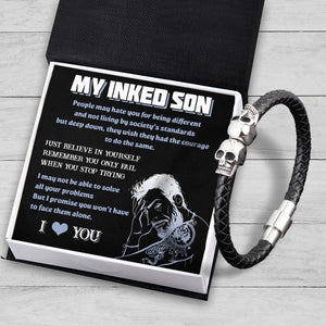 Skull Cuff Bracelet - Tattooed - To My Inked Son - I Love You - Ukgbbh16003