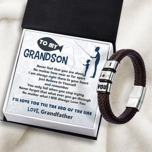 Leather Bracelet - Fishing - To My Grandson - I'll Love You Till The End Of The Line - Ukgbzl22007