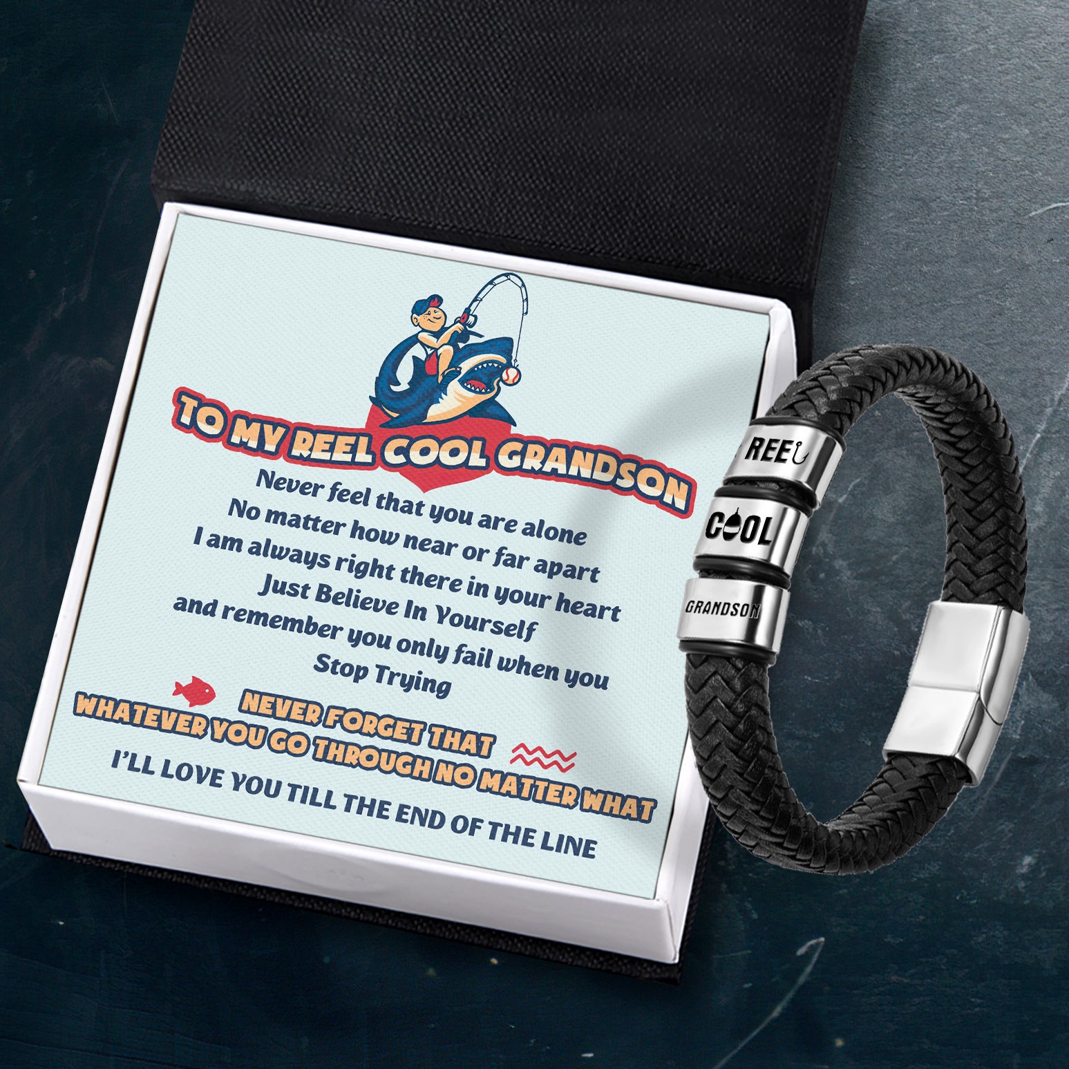 Leather Bracelet - Fishing - To My Grandson - I'll Love You Till The End Of The Line - Ukgbzl22013