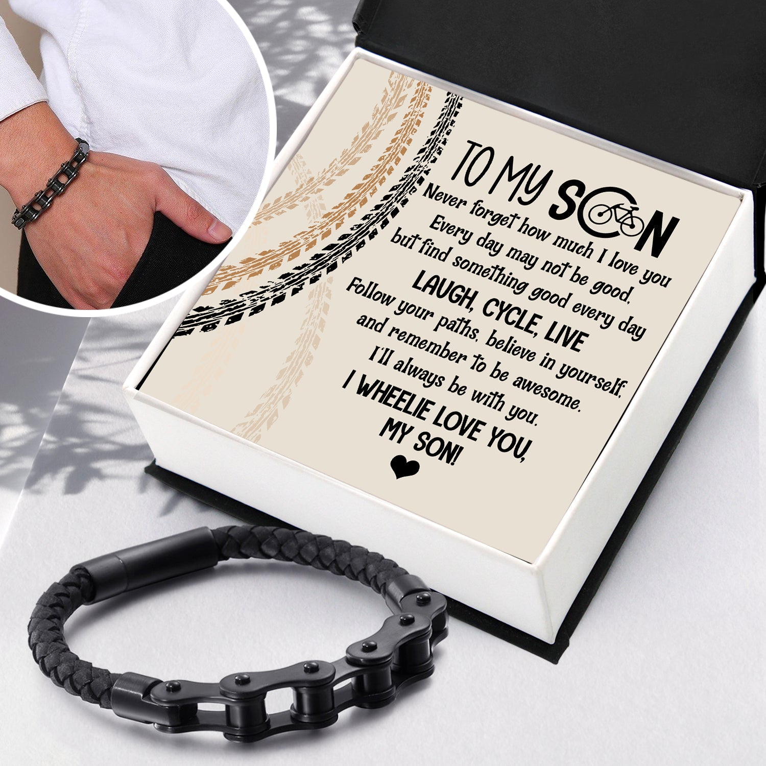 Chain Woven Leather Bracelet - Cycling - To My Son - I'll Always Be With You - Ukgbbp16001