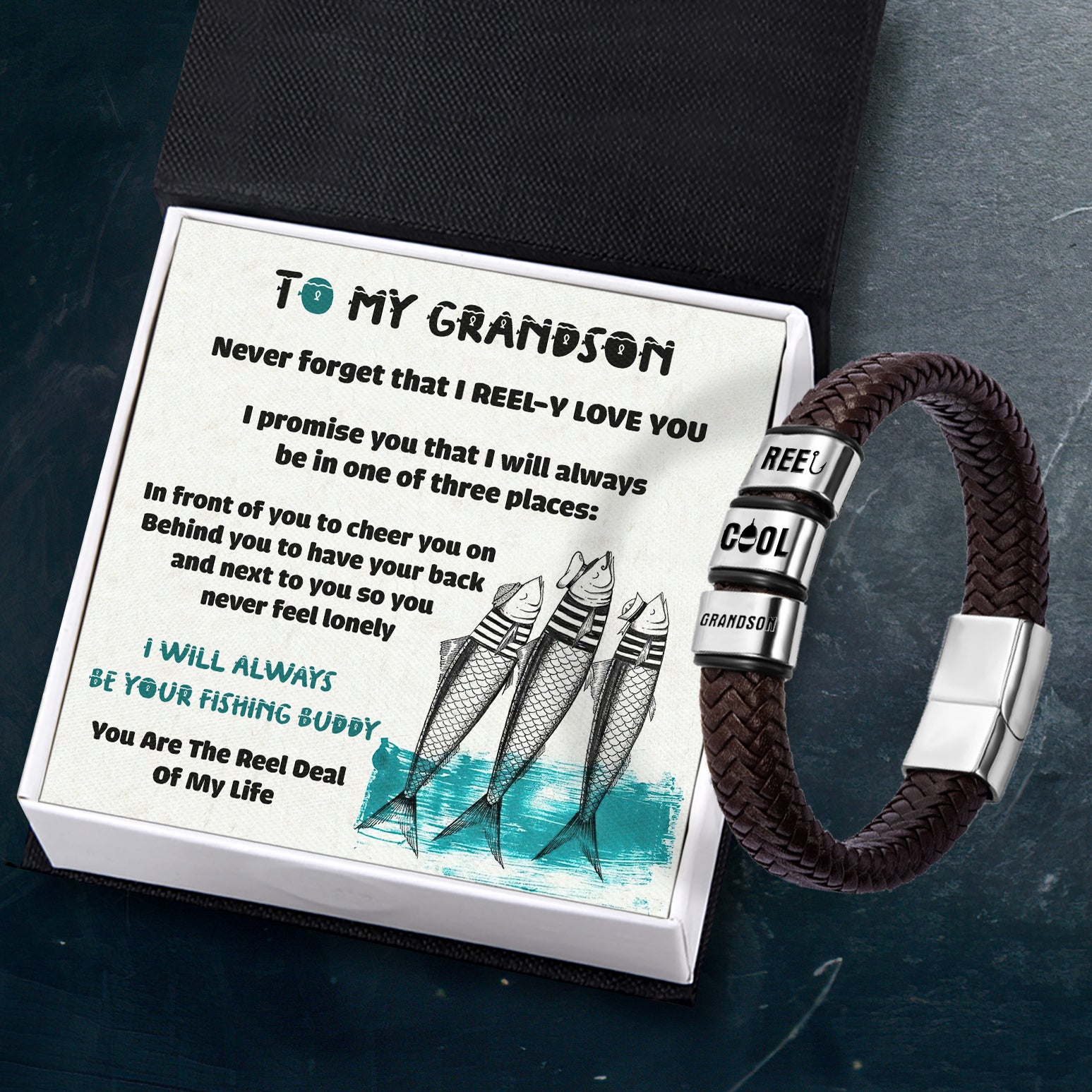 Leather Bracelet - Fishing - To My Grandson - You Are The Reel Deal Of My Life - Ukgbzl22014