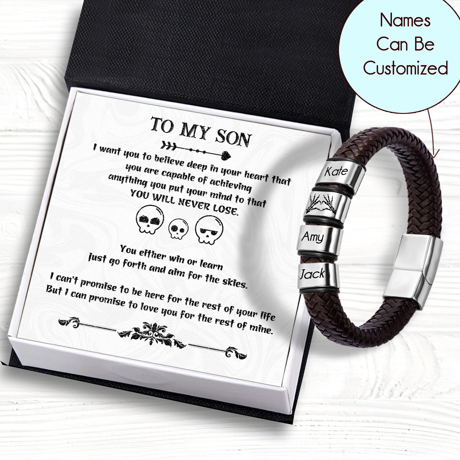 Personalised Leather Bracelet - Skull - To My Son - You Will Never Lose - Ukgbzl16005