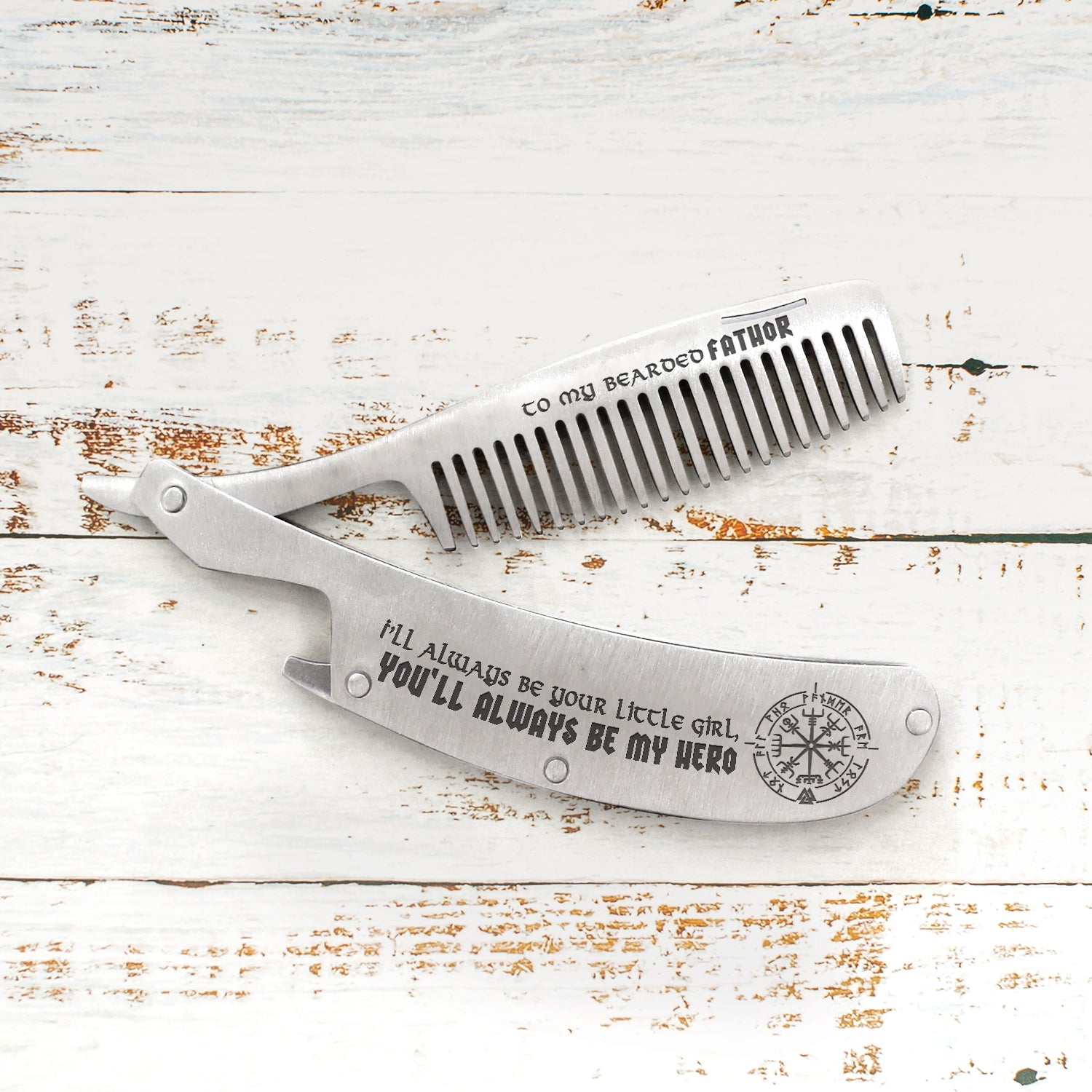 Folding Comb - Viking - To My Bearded Fathor - You'll Always Be My Hero! - Ukgec18019