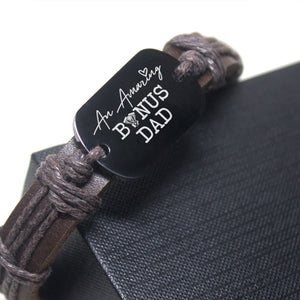 Leather Cord Bracelet - Biker - To My Bonus Dad - An Amazing Bonus Dad - Ukgbr18014