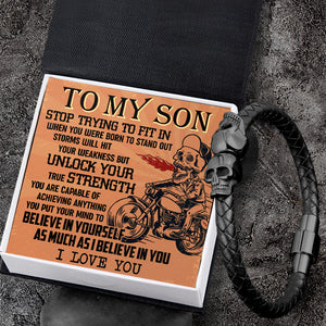 Skull Cuff Bracelet - Biker - To My Son - I Love You - Ukgbbh16007