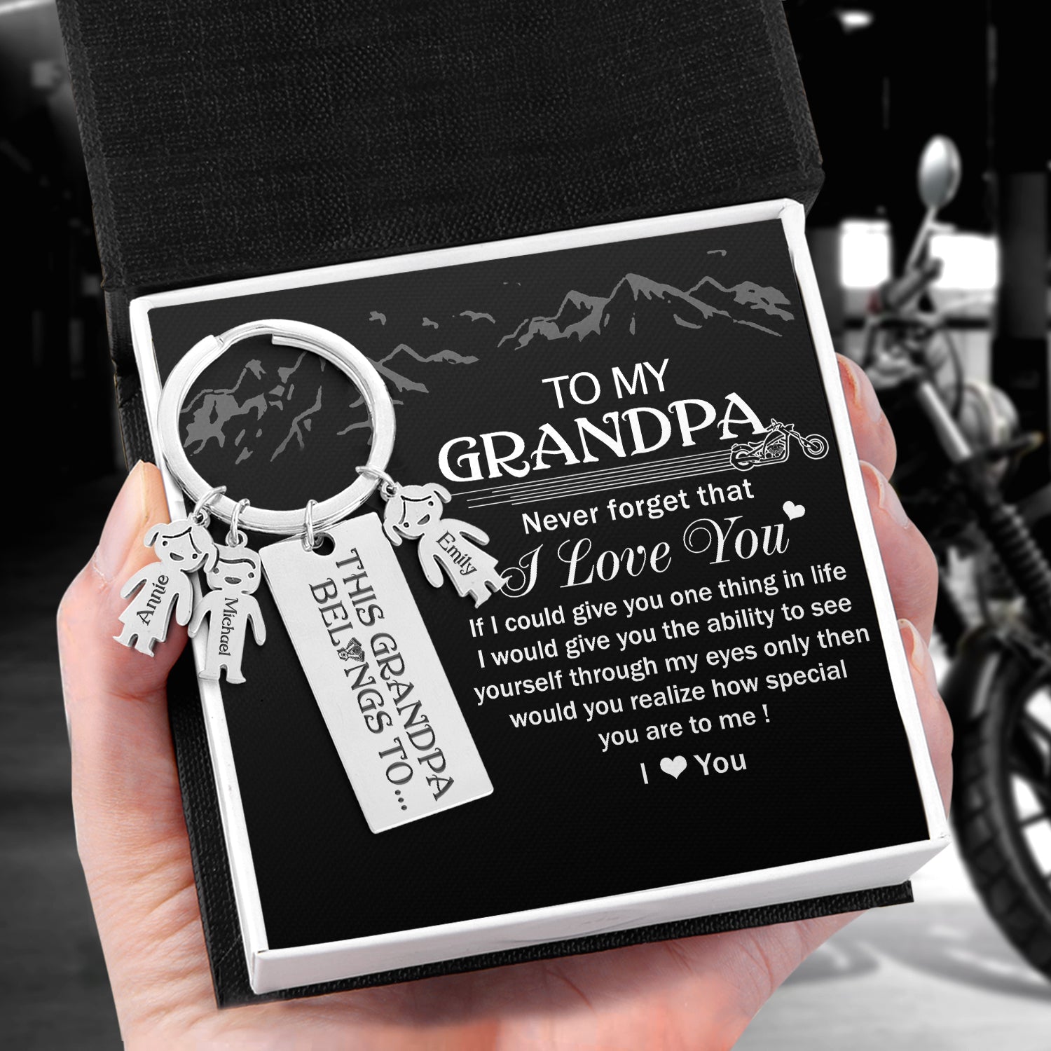Personalized Kids Name Keychain - Biker - To My Grandpa - I Love You - Ukgkza20001