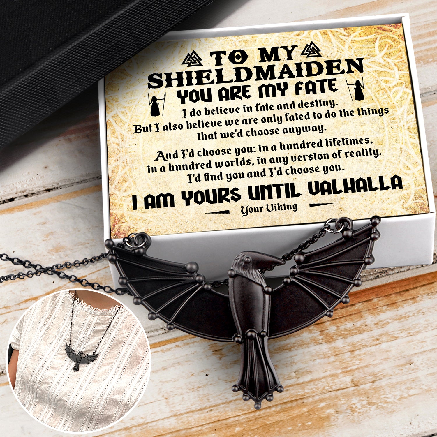 Dark Raven Necklace - Viking - My Shieldmaiden - I Am Yours Until Valhalla - Ukgncm13007