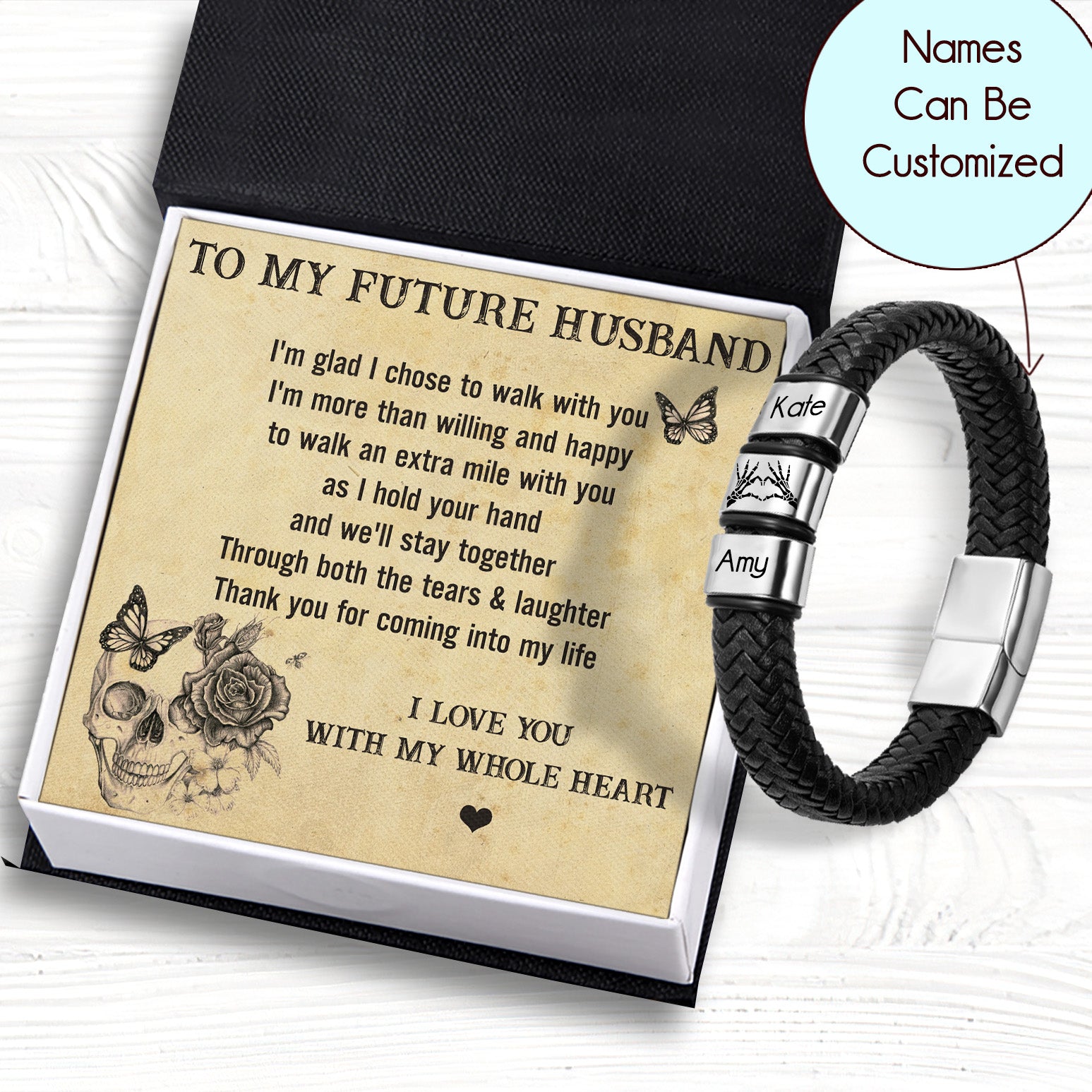 Personalised Leather Bracelet - Skull - To My Future Husband - Thank You For Coming Into My Life - Ukgbzl24005