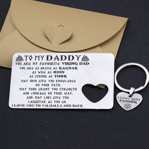Wallet Card Insert And Heart Keychain Set - Viking - To My Dad - I Love You To Valhalla & Back - Ukgcb18012