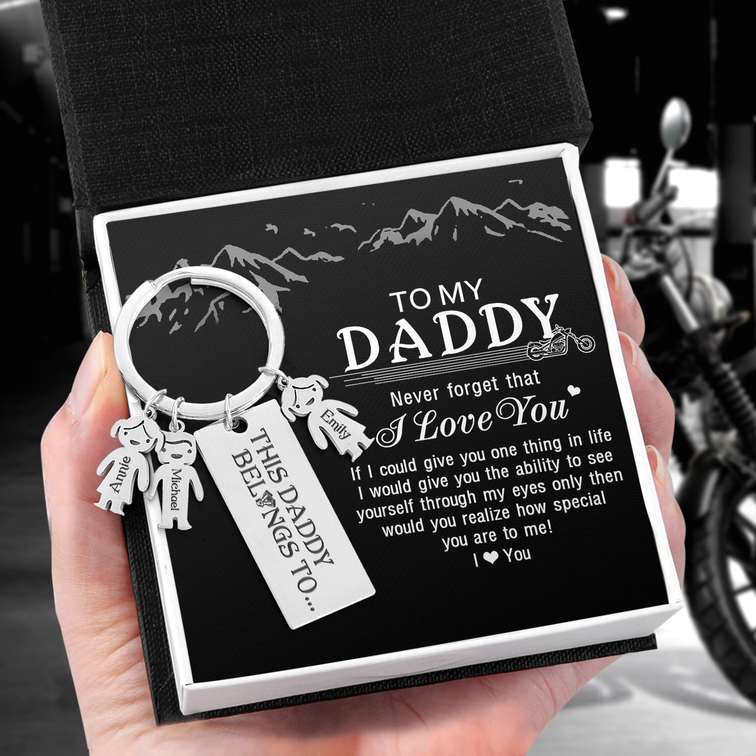 Personalized Kids Name Keychain - Biker - To My Daddy - I Love You - Ukgkza18001