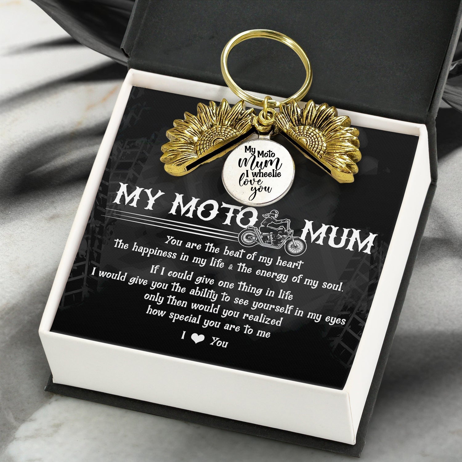 Sunflower Keychain - Biker - To My Moto Mum - You Are The Beat Of My Heart - Ukgkqb19002