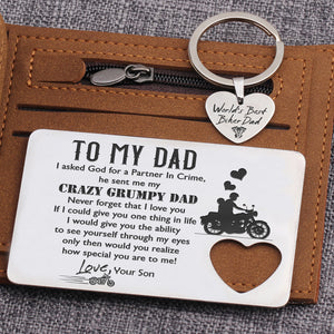 Wallet Card Insert And Heart Keychain Set - Biker - To My Dad - From Son - How Special You Are To Me - Ukgcb18006