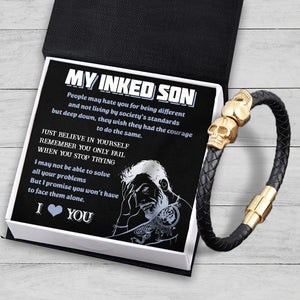 Skull Cuff Bracelet - Tattooed - To My Inked Son - I Love You - Ukgbbh16003