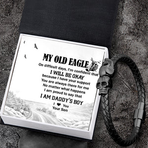 Skull Cuff Bracelet - Biker - To My Old Eagle - I Will Be Okay - Ukgbbh18015