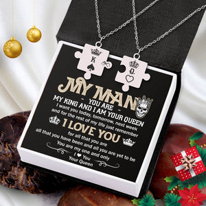 Puzzle Piece Necklace - Skull - My Man - I Am Your Queen - Ukglmb26008