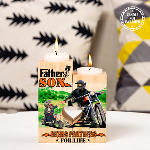 Wooden Heart Candle Holder - Biker - From Son - To My Dad - Father & Son - Ukghb18005