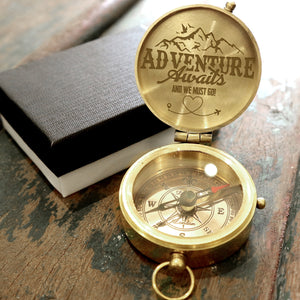 Engraved Compass - Travel - To Couple - Adventure Awaits - Ukgpb26061