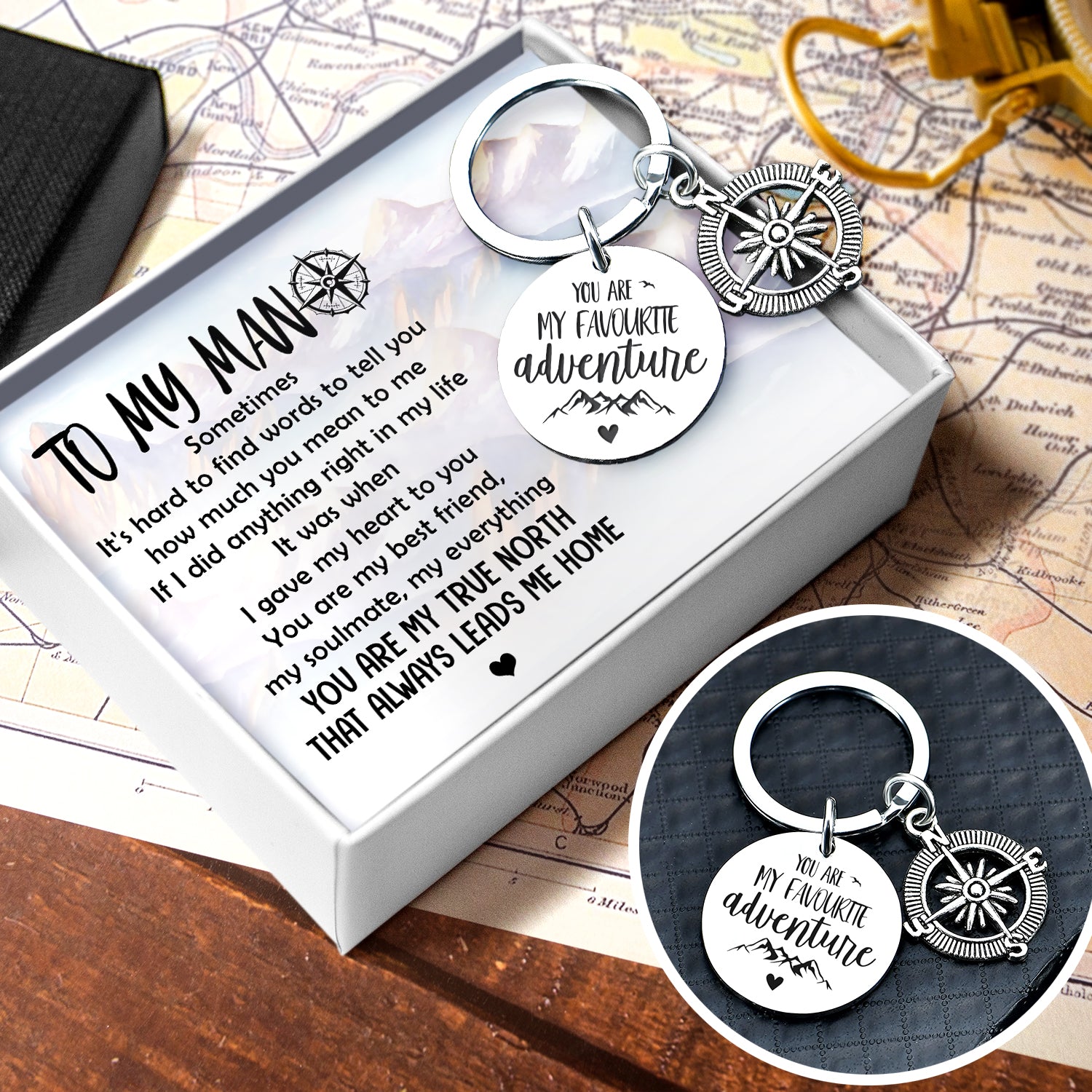 Compass Keychain - Travel - To My Man - You Are My Best Friend, My Soulmate, My Everything - Ukgkw26014