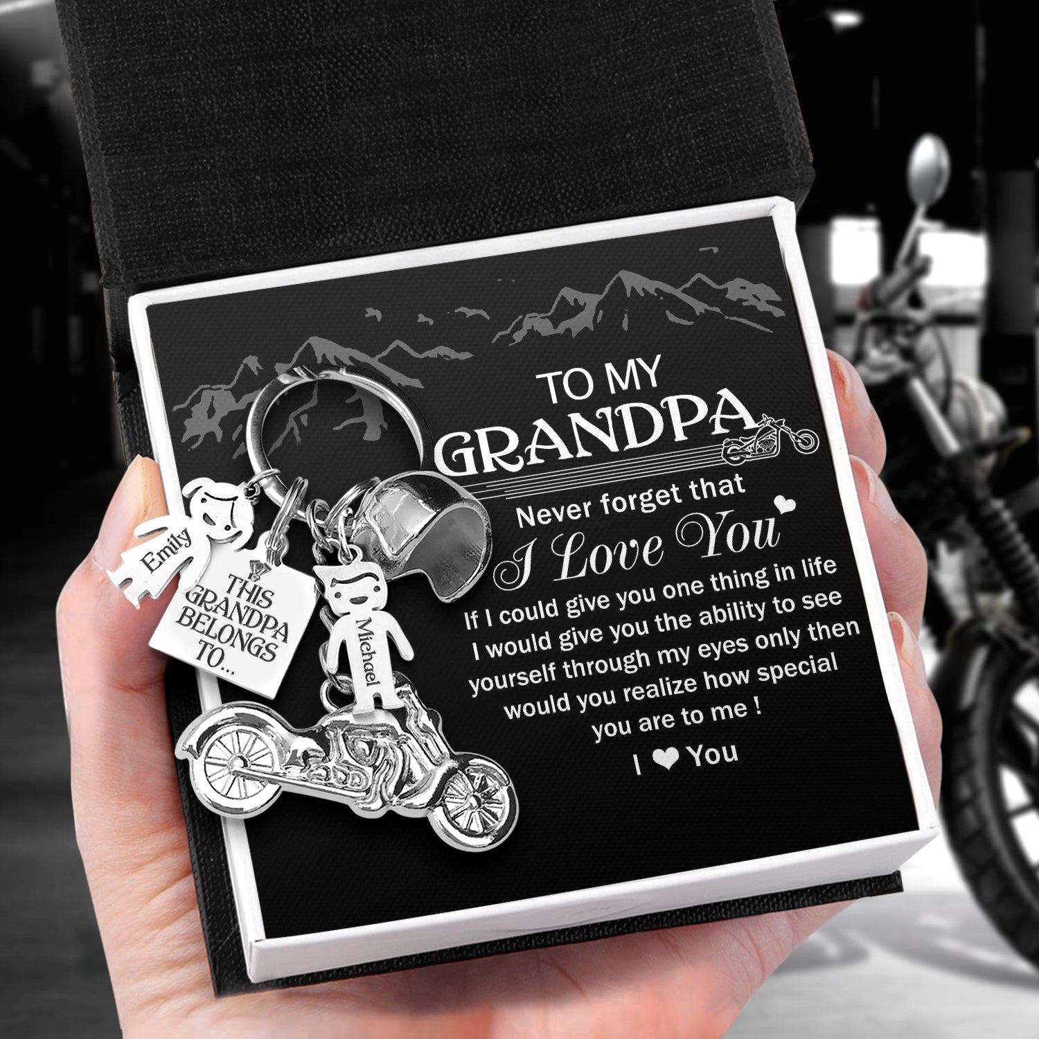 Personalized Kids Names Classic Bike Keychain - Biker - To My Grandpa - I Love You - Ukgkta20001