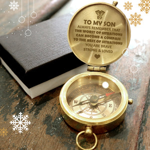 Engraved Compass - Biker - To My Son - You Are Brave, Strong & Loved - Ukgpb16015