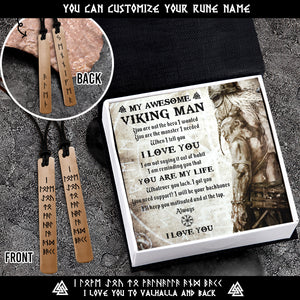 Personalised Couple Viking Rune Necklaces - My Awesome Viking Man - You Are My Life - Ukgncg26002