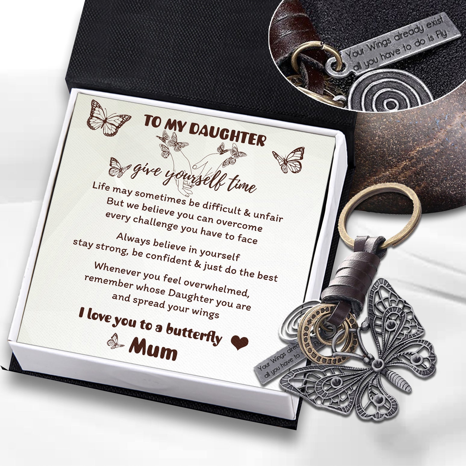 Butterfly Vintage Keychain - Butterfly - To My Daughter - I Love You To A Butterfly - Ukgkwc17003