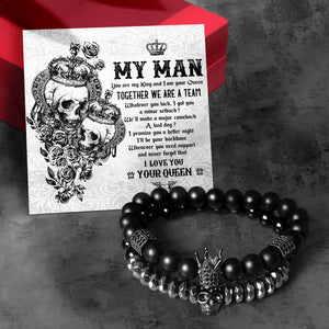 Personalised Couple Crown and Skull Bracelets - To My Man - Together We Are A Team - Ukgbu26001