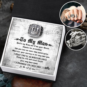 Vintage Crown Ring - Biker - To My Man - You Are My King And I Am Your Queen - Ukgrd26002