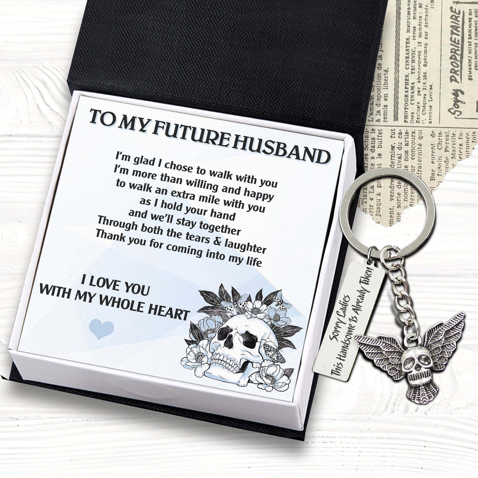Fly Skull Keychain - Skull - To My Future Husband - I Love You With My Whole Heart - Ukgkem24001