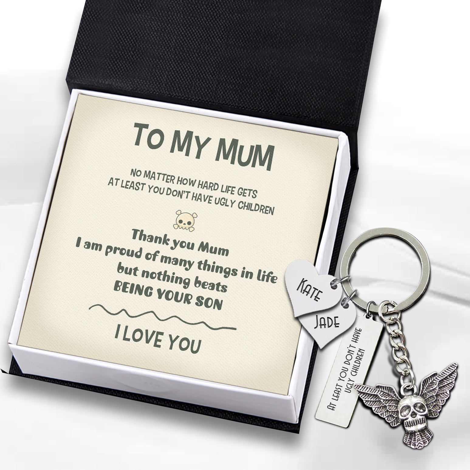 Personalised Fly Skull Keychain - Skull - From Son - To My Mum - I Love You - Ukgkem19003
