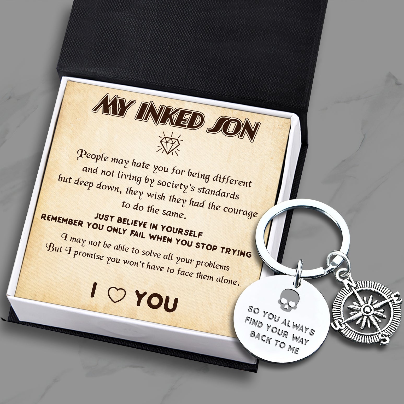 Compass Keychain - Tattoo - To My Inked Son - Just Believe In Yourself - Ukgkw16012